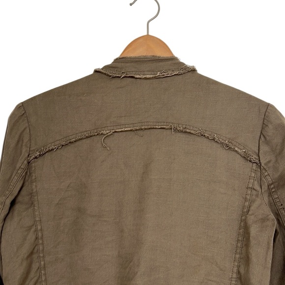 Free People Linen Jacket Size XS Taupe Tan Raw Hem Pockets Lightweight Bohemian - Picture 8 of 11